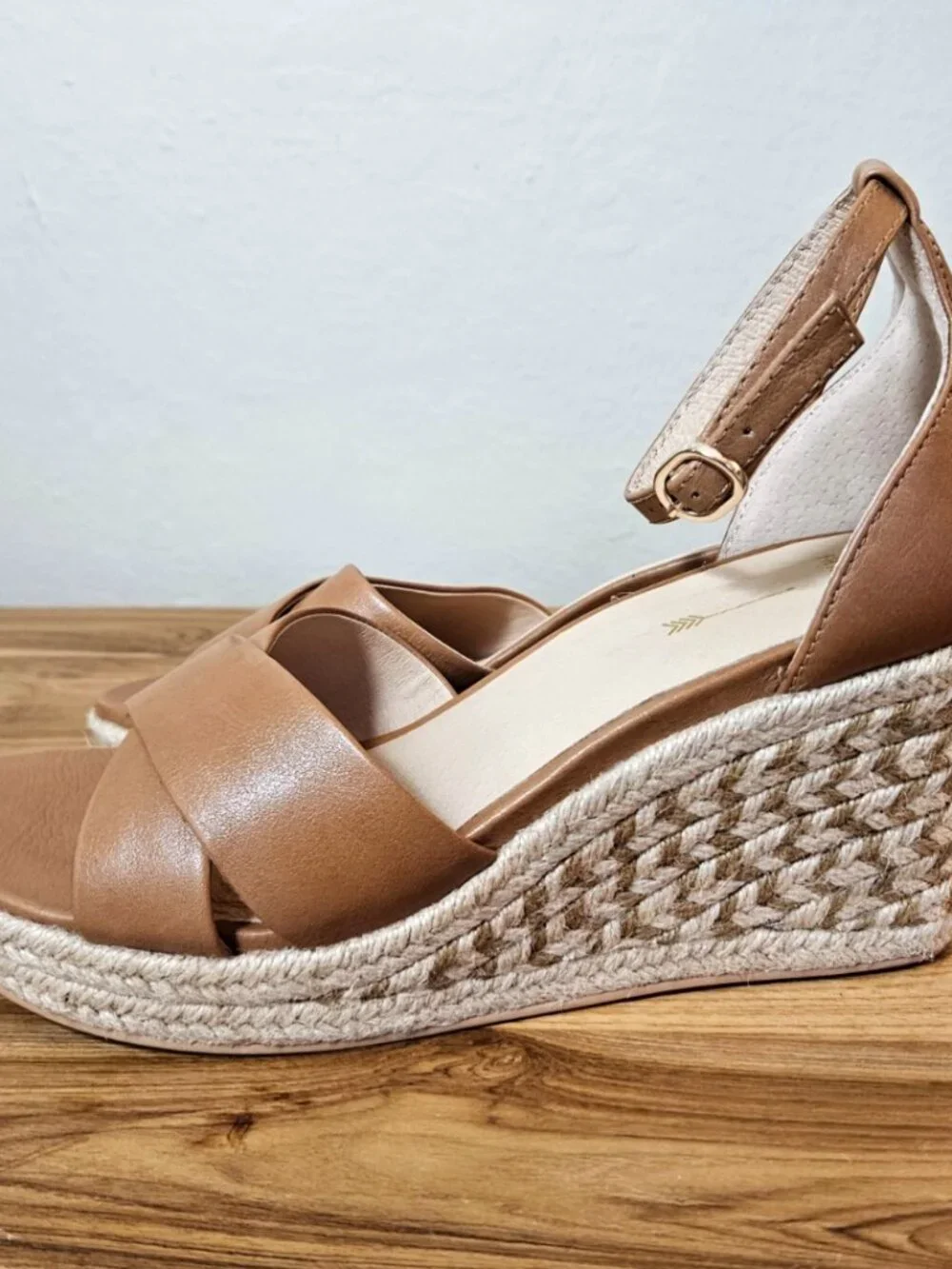 Frankie4 Baker Tan Leather Ankle Strap Wedge Espadrille, Size 8, $214 Ret, NWOB